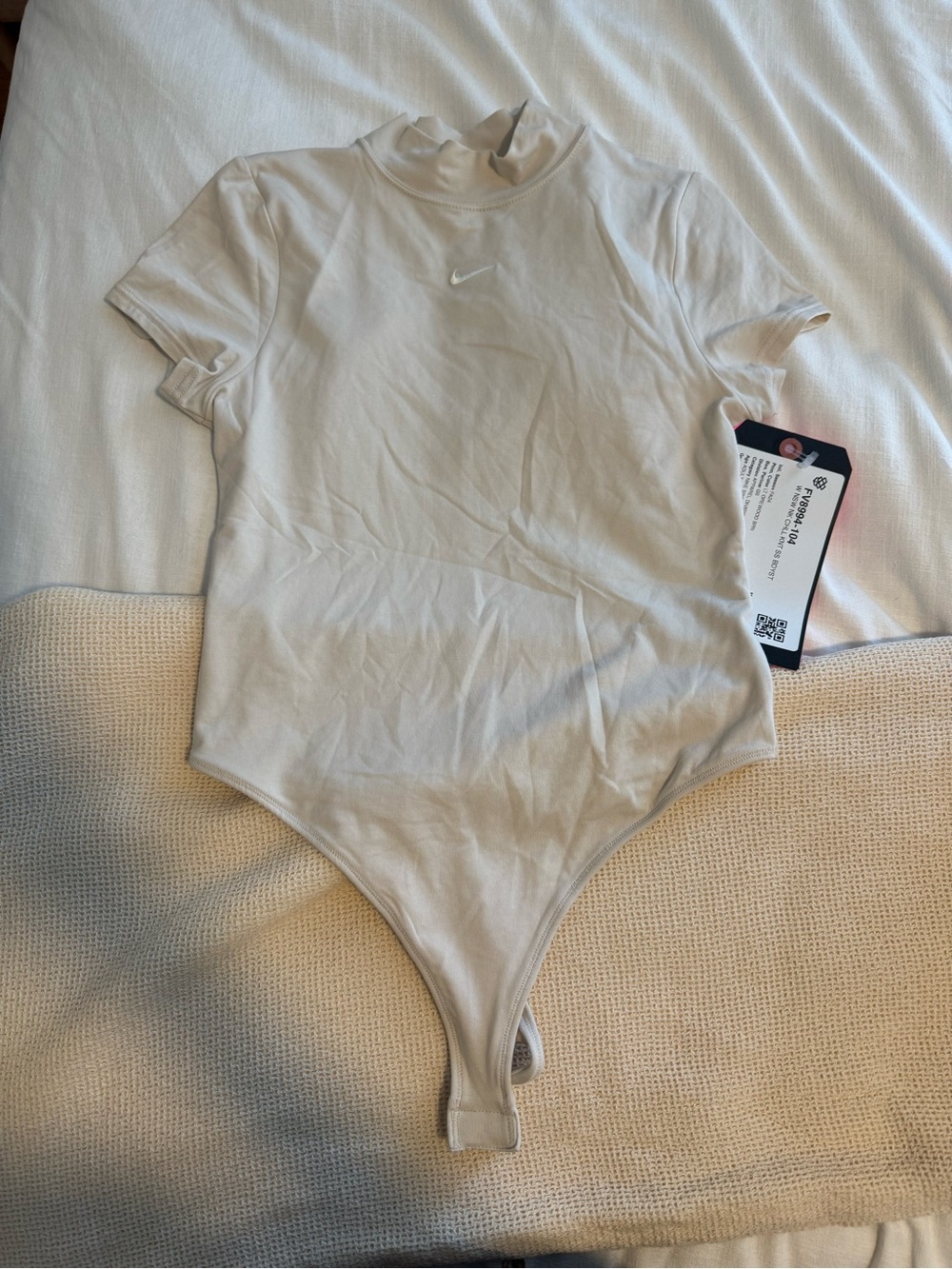 Nike Cream Short-Sleeve Mock Neck Bodysuit